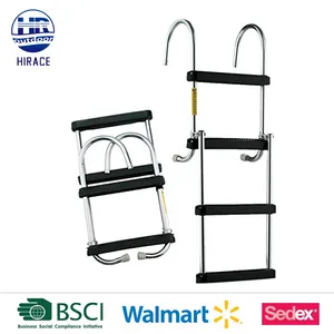 High-quality Satin-finished Aluminum 4 Step Stainless Steel Folding Boat Ladder