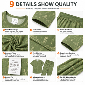 Conjunto de Pijamas Familiares con Estampado de Montaña Verde, de Algodón y Fibra de Bambú, Transpirables, Ropa Casual para Mamá, Papá, Niños e Infantes - Product Image 5