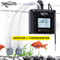 Bomba de Aire Recargable para Acuario Seaoura SR-206 con Termómetro Digital, Aireador Portátil para Peces, para Pesca y Cortes de Energía