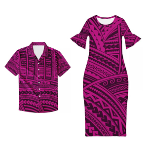 MOQ1 <strong>Fancy</strong> Brown <strong>Hawaiian</strong> <strong>Dresses</strong> Polynesian Tribal Samoan Pattern Couple Set New Holiday <strong>Dress</strong> for Women Elegant Party Bodycon - Product Image 3
