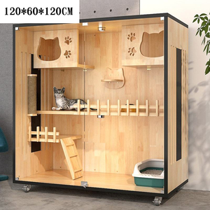 Zarif kapalı Pet mobilya çok katlı lüks ahşap kedi kafesi ev geniş odalar ile - Product Image 3