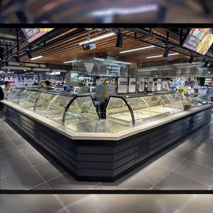 <span class=keywords><strong>Vitrine</strong></span> réfrigérée commerciale en <span class=keywords><strong>libre</strong></span>-<span class=keywords><strong>service</strong></span> en forme de L étagère réglable de refroidissement direct et par ventilateur pour les magasins de boulangerie et de barbecue - Product Image 2