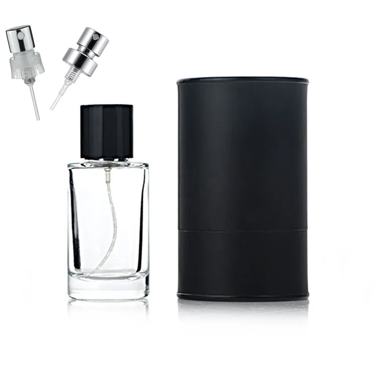 Luxe Haute Qualité 50ml Vide Transparent Cylindre Bouteille De Parfum Avec Prime Boîte Noire Emballage