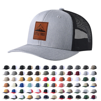Casquette Trucker Structurée à 6 Panneaux en Coton et Poly Twill avec Patch en Cuir et Dos en Maille, Fermeture Snapback, Broderie de Logo Personnalisée, Vente en Gros, Unisexe