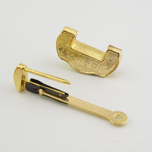 Yellow Zhongyuanbao Lock D Type Alloy Steel Horizontal Padlock For Jewelry <b>Box</b> Retro Copper Style - Product Image 3
