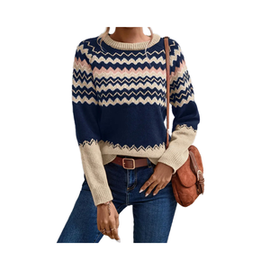 Haut tricoté rayé classique de style coréen pour femmes d'Europe et des États-Unis pour le pull de mode transfrontalier <span class=keywords><strong>Amazon</strong></span> pour les étrangers - Product Image 1