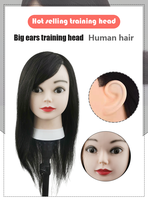 Tête de mannequin en cheveux humains réels pour la formation en coiffure - Modèle d'entraînement pour la coupe, la permanente, la teinture et le coiffage pour salon et école de beauté
