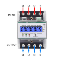 Pengukur energi listrik 3 fase 4 kawat, pengukur energi elektronik pintar dengan layar LCD dan lampu latar daya rel Din Digital Kwh