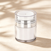 Pot cosmétique sans air en acrylique transparent de 15g, 30g, 50g avec garniture argentée pour crème visage et soins de la peau, impression personnalisée disponible