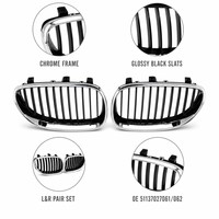Paire de grilles 11 lames pour BMW E60, cadre chromé, lames noires brillantes, référence OE 51137027061 51137027062, ajustement direct