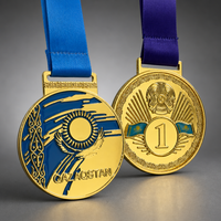 Médaille sportive personnalisée plaquée or avec emblème du Kazakhstan - Édition 1ère place - Fabricant Noble