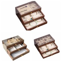 Boîte à bijoux rectangulaire en bois multicouche avec fenêtre transparente pour le rangement de colliers, bracelets et boucles d'oreilles