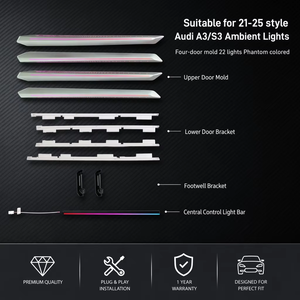 Luz Ambiental para Auto Audi A4L S4 RS4 B9 2017-2024, Diseño de Cielo Estrellado con Láser <span class=keywords><strong>Symphony</strong></span> 33 LED, Control por Pantalla/Aplicación/WeChat, Interior - Product Image 2