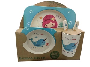 5Pcs Thiết Lập Tre Trẻ Em Bộ Đồ Ăn Trẻ Em Món Ăn Thực Phẩm Tấm Bát Cốc Muỗng Nĩa Bộ Bát Đĩa Phim Hoạt Hình Bộ Đồ Ăn - Product Image 6