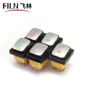 FILN निविड़ अंधकार 4 पिन दो गति नाव स्विच बंद पर फ्रेम 30A के साथ 12V एसी 22x30mm चांदी पेंट एलईडी निविड़ अंधकार घुमाव स्विच - Product Image 1