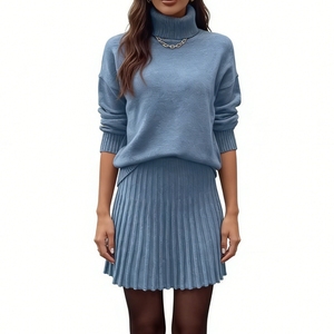 Women's 2 Piece <b>Knit</b> <b>Set</b> - Turtleneck Sweater & Pleated Mini Skirt Womens Clothes Womens <b>Sets</b> Fashion - Product Image 6