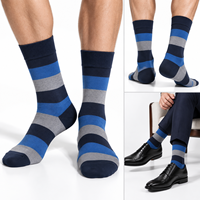 Chaussettes habillées mi-mollet pour hommes, en coton peigné respirant, à motif rayé classique, pour le bureau et les occasions décontractées