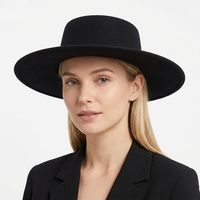 Chapeau Fedora Pork Pie en feutre noir et blanc à large bord pour femmes et hommes, style occidental, vente en gros