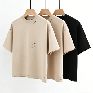 T-<span class=keywords><strong>shirt</strong></span> da uomo personalizzabile, pesante, stile streetwear, tinta unita, vintage, lavata, vestibilità ampia, taglio corto, oversize, effetto distressed - Product Image 1