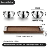 Ensemble de 3 bols de service en acier inoxydable Horeca avec plateau en bois, texture verticale, pour apéritifs, pour hôtels et complexes hôteliers européens