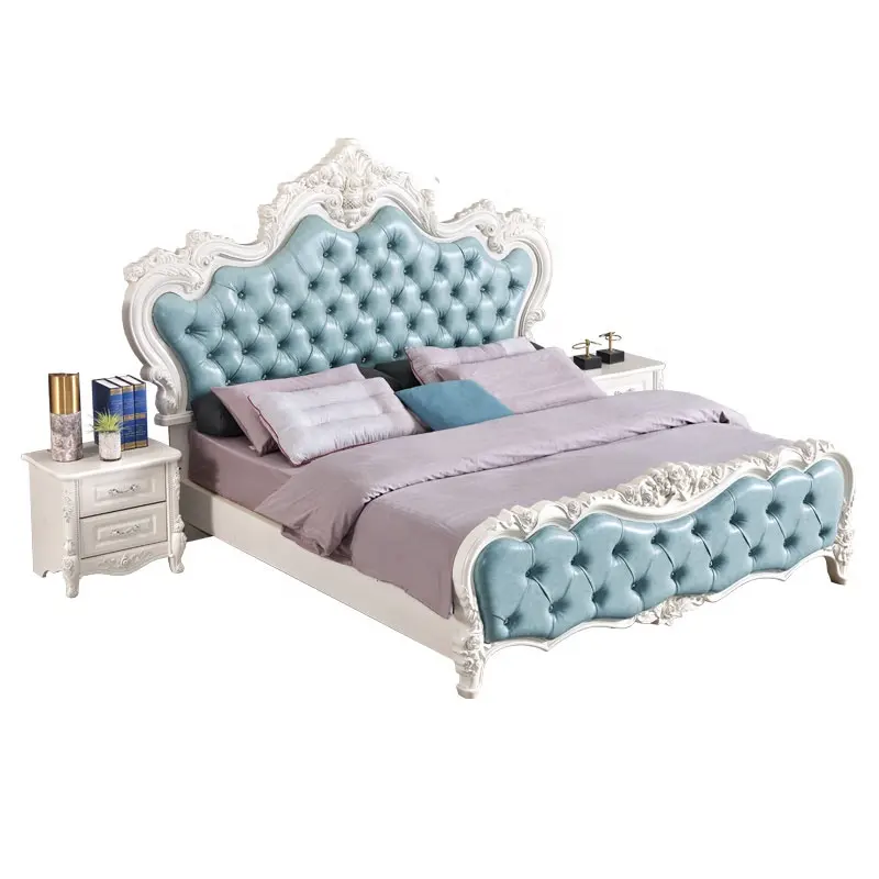 Nieuwe Europese Koninklijke Antieke Bedden Franse Luxe Kingsize Dubbele Bed Massief Houten Frame Houten Gesneden Bed