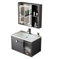 Ensemble de meubles de salle de bain en aluminium miroir avec finition laquée LED imperméable moderne, lavabo en céramique, design mural pour la maison et l'hôtel