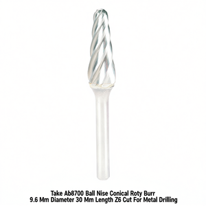 Fraise rotative conique à tête sphérique Ttake Ab8700, diamètre 9,6 mm, longueur 30 mm, coupe Z6 pour perçage du métal - Product Image 2