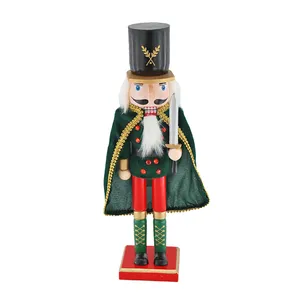 38cm 호두 까기 인형 군인 녹색 케이프 검 크리스마스 나무 장식 홈 가구 액세서리 크리스마스 선물 (컬러 박스)