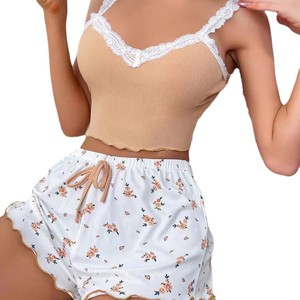 Conjunto de camisola y pantalones cortos de encaje para el hogar, estilo europeo y americano, cómodo y elástico, ideal para uso casual en casa. - Product Image 4