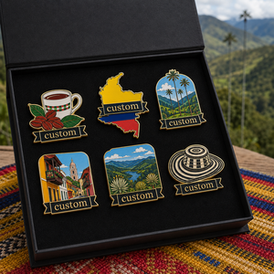 Set de Regalo de Pin Esmaltado Personalizado al por Mayor con Temática Colombiana: Pin de Solapa de Café, Cocora y Palmera, Souvenir Turístico, Insignia Andina - Product Image 1