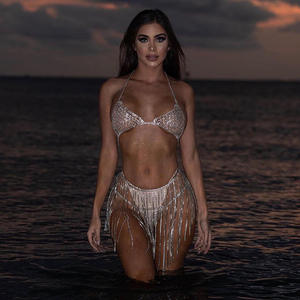 긴 섹시한 절묘한 브래지어 세트 라인 석 술 슬링 끈 팬티 패션 트렌드 과장된 가슴 체인 여성의 몸 허리 체인 - Product Image 1