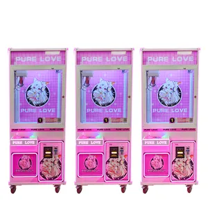 Mesin mainan boneka mewah merah muda kuning pusat hiburan dengan uang kertas menerima mesin cakar koin dapat disesuaikan mesin boneka