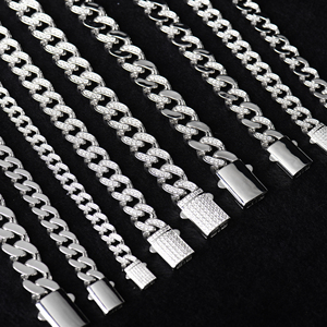 Hip Hop Đầy Đủ Kim Cương Chuỗi Liên Kết 925 Bạc Cuba Liên Kết Vòng Cổ Đồ Trang Sức Tốt Vòng Đeo Tay & Bangles Hollow Ánh Sáng Trọng Lượng Cuba Liên Kết - Product Image 1