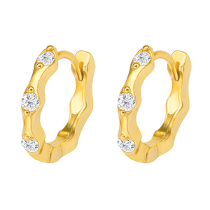 Pendientes de Aro Ondulados de Bambú para Mujer, de Latón con Baño de Oro de 18K y Circonita Cúbica (CZ), Tipo Huggie, Joyería de Moda al por Mayor - Product Image 1