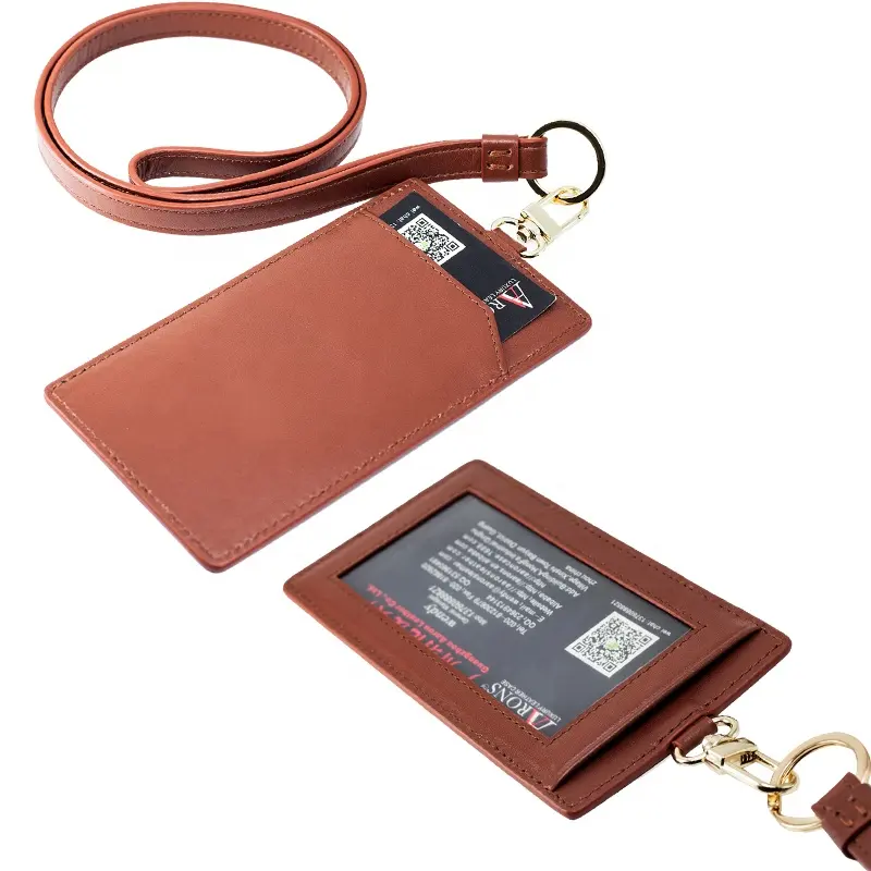 Guangzhou Oem Edm factory top grain genuine real retro cow leather credit card holder with shoulder neck strap for work