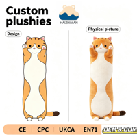 Oreiller long en peluche personnalisé OEM en forme de chat, jouet en peluche doux, coussin de sommeil à câliner, cadeau d'anniversaire pour adultes et enfants