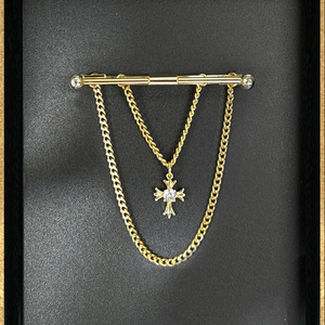 2023 Nieuwe Zirkoon Ingelegde Kruis Ketting Kwast Heren Shirt Kraag Pinnen Bar Groothandel - Product Image 2