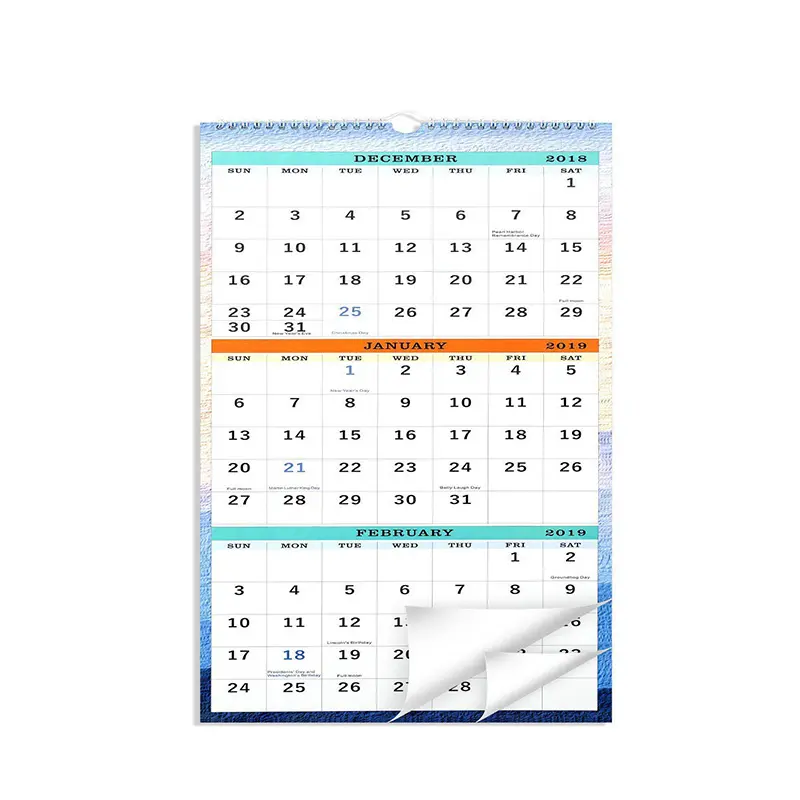 3 3か月ハードフォールドA3サイズトリプティックウォールカレンダー印刷
