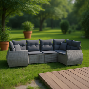 Conjunto de Sofás de Jardín de Ratán Gris, 6 Plazas, Muebles de Exterior Resistentes a la Intemperie, Diseño Contemporáneo - Product Image 2