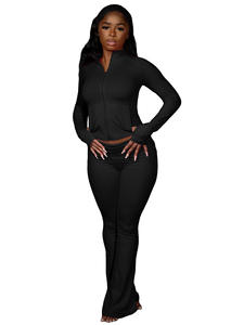 سراويل نسائية خريفية بشعار مخصص للإبهام سروال طويل الخصر مع عصابة رأس بدلة رياضية لليوجا طقم من 3 قطع للنساء - Product Image 2