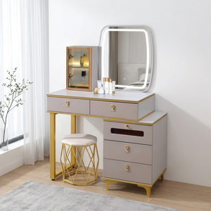 Table de maquillage moderne avec miroir éclairé et tiroirs de rangement pour meubles de chambre - Product Image 2