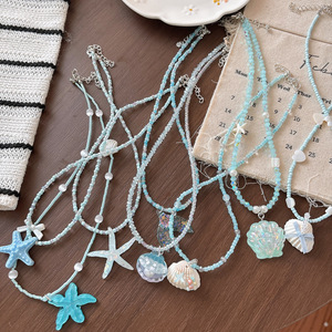 Versione coreana della collana da ragazza con perline blu in stile vacanza in spiaggia, collana dolce e fresca - Product Image 2