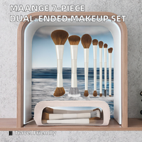 Set Kuas Rias Mata 7 Buah Dua Sisi dengan Gagang Resin, Bulu Nilon Premium, dan Kotak Perjalanan untuk Foundation, Concealer, dan Blending