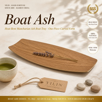 Plateau de service multifonctionnel en bois de frêne de Manchourie, forme bateau, style moderne minimaliste, avec base ondulée stable, pour le thé et le rangement