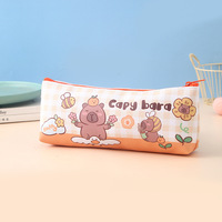 Étui à crayons personnalisé de grande capacité en cuir PU Kawaii pour filles, accessoire scolaire durable, design mignon de capybara, pour étudiants, 21x10,5 cm