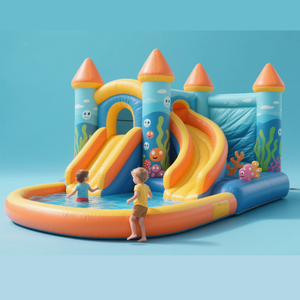 Casa de rebote inflable gigante personalizada con tobogán de agua, uso húmedo y seco, aro de baloncesto, pared de escalada - Product Image 1