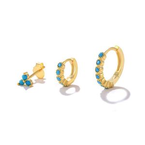 Fashion Vintage Style S 925 Sterling Silver Plated Gold 3 PCS <b>Earring</b> Set <b>Turquoise</b> Triangular <b>Stud</b> <b>Earrings</b> for Gift - Product Image 5