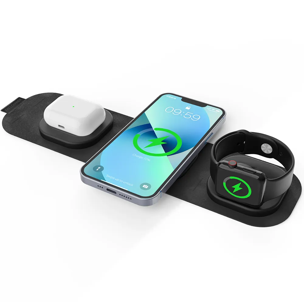 Foldable Folding 15w Fast Wireless Phone Charger Qi Charging Stand Dock Wireless Charger 3 in 1 For AirPods and Iwatch