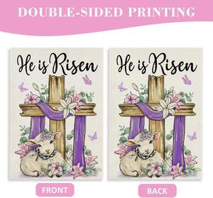 Cruz de Pascua Bandera de jardín Fe Lirio Cordero Hojas de eucalipto Mariposa Decoración de patio 12*18 pulgadas Bandera de jardín - Product Image 4