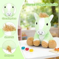 Boneka Kuda Duduk 8 Inci, Rambut Coklat Panjang, Bulu Hijau Lembut, Anggota Badan Lucu, Isi Kapas PP, Hadiah Ulang Tahun, Penghilang Stres